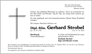 Traueranzeige von Gerhard Strobel von Hersbrucker Zeitung