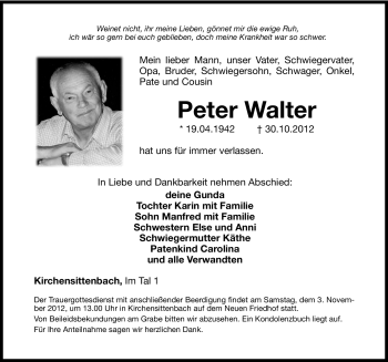 Traueranzeige von Peter Walter von Hersbrucker Zeitung