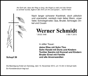 Traueranzeige von Werner Schmidt von Hersbrucker Zeitung