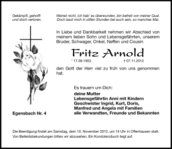 Traueranzeige von Fritz Arnold von Hersbrucker Zeitung
