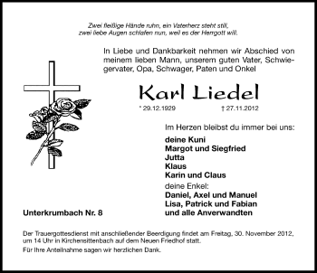 Traueranzeige von Karl Liedel von Hersbrucker Zeitung