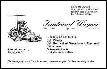 Traueranzeige von Irmtraud Wagner von Hersbrucker Zeitung