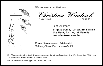 Traueranzeige von Christian Windisch von Hersbrucker Zeitung