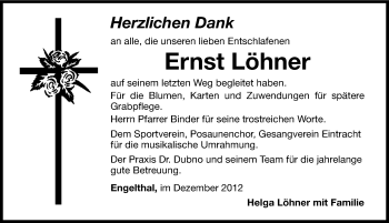 Traueranzeige von Ernst Löhner von Hersbrucker Zeitung