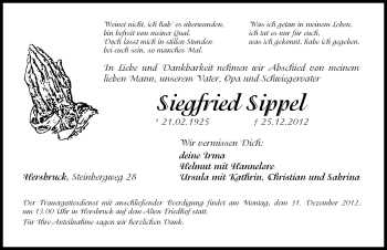 Traueranzeige von Siegfried Sippel von Hersbrucker Zeitung