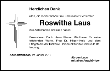 Traueranzeige von Roswitha Laus von Hersbrucker Zeitung