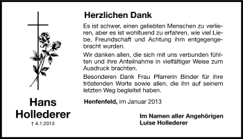 Traueranzeige von Hans Hollederer von Hersbrucker Zeitung