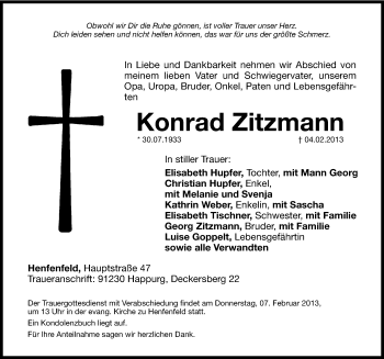 Traueranzeige von Konrad Zitzmann von Hersbrucker Zeitung