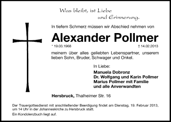 Traueranzeige von Alexander Pollmer von Hersbrucker Zeitung