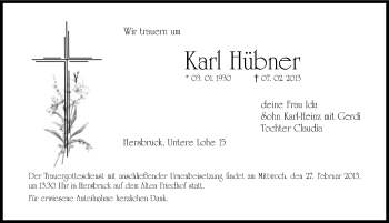 Traueranzeige von Karl Hübner von Hersbrucker Zeitung