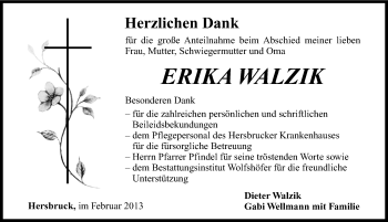Traueranzeige von Erika Walzik von Hersbrucker Zeitung