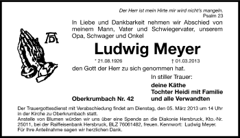 Traueranzeige von Ludwig Meyer von Hersbrucker Zeitung