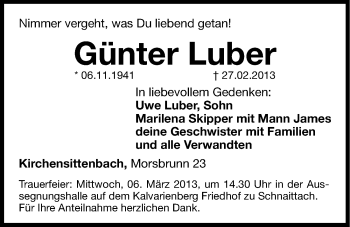 Traueranzeige von Günter Luber von Hersbrucker Zeitung