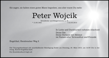 Traueranzeige von Peter Wojcik von Hersbrucker Zeitung