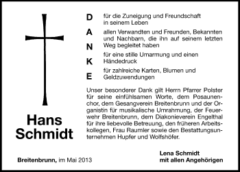 Traueranzeige von Hans Schmidt von Hersbrucker Zeitung