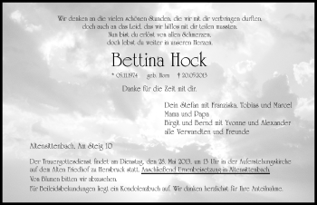 Traueranzeige von Bettina Hock von Hersbrucker Zeitung