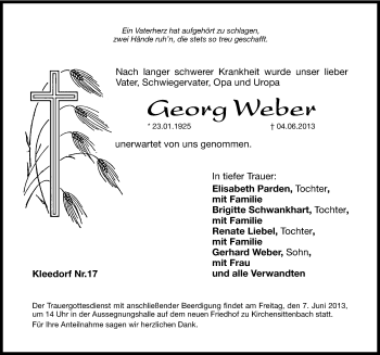 Traueranzeige von Georg Weber von Hersbrucker Zeitung
