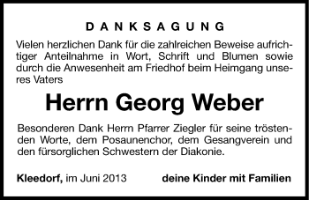Traueranzeige von Georg Weber von Hersbrucker Zeitung
