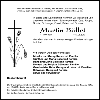 Traueranzeige von Martin Böllet von Hersbrucker Zeitung