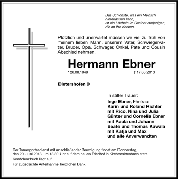 Traueranzeige von Hermann Ebner von Hersbrucker Zeitung