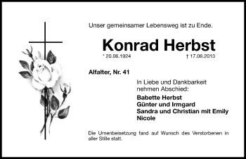 Traueranzeige von Konrad Herbst von Hersbrucker Zeitung