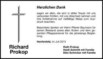 Traueranzeige von Richard Prokop von Hersbrucker Zeitung