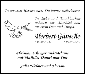 Traueranzeige von Herbert Günsche von Hersbrucker Zeitung