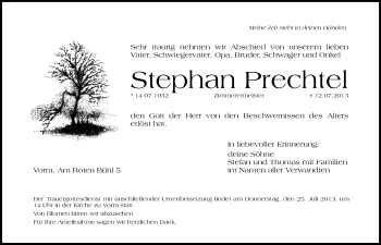 Traueranzeige von Stephan Prechtel von Hersbrucker Zeitung
