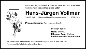 Traueranzeige von Hans-Jürgen Vollmar von Hersbrucker Zeitung