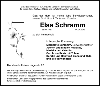 Traueranzeige von Elsa Schramm von Hersbrucker Zeitung