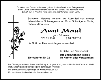 Traueranzeige von Anni Maul von Hersbrucker Zeitung