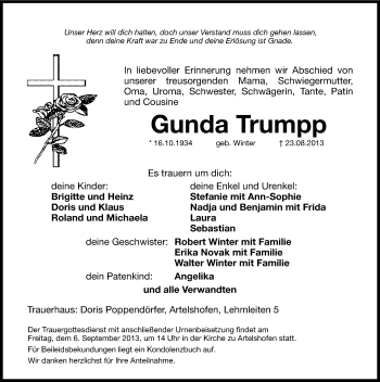 Traueranzeige von Gunda Trumpp von Hersbrucker Zeitung