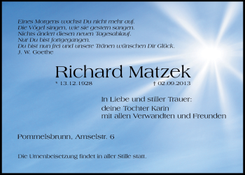 Traueranzeige von Richard Matzek von Hersbrucker Zeitung