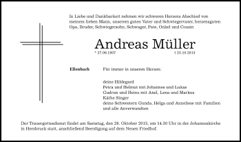 Traueranzeige von Andreas Müller von Hersbrucker Zeitung