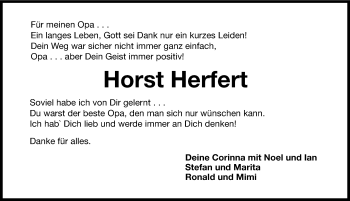Traueranzeige von Horst Herfert von Hersbrucker Zeitung