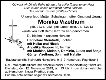 Traueranzeige von Monika Vizethum von Hersbrucker Zeitung