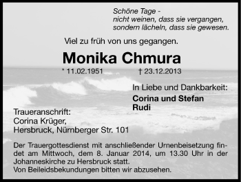 Traueranzeige von Monika Chmura von Hersbrucker Zeitung