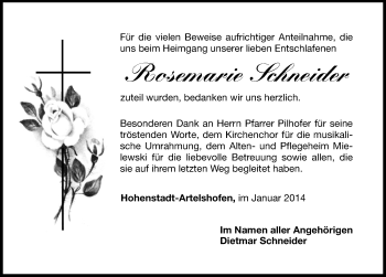 Traueranzeige von Rosemarie Schneider von Hersbrucker Zeitung