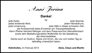 Traueranzeige von Anni Jerina von Hersbrucker Zeitung