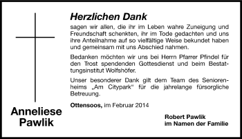 Traueranzeige von Anneliese Pawlik von Hersbrucker Zeitung
