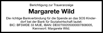 Traueranzeige von Margarete Wild von Hersbrucker Zeitung