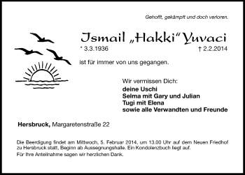 Traueranzeige von Jsmail Yuvaci von Hersbrucker Zeitung