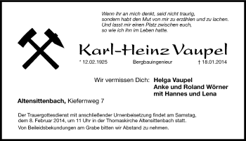 Traueranzeige von Karl-Heinz Vaupel von Hersbrucker Zeitung