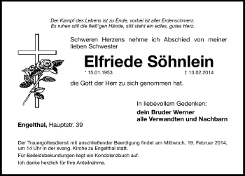 Traueranzeige von Elfriede Söhnlein von Hersbrucker Zeitung