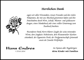 Traueranzeige von Hans Endres von Hersbrucker Zeitung