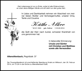 Traueranzeige von Käthe Alkov von Hersbrucker Zeitung