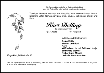 Traueranzeige von Kurt Delling von Hersbrucker Zeitung
