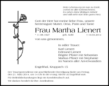 Traueranzeige von Martha Lienert von Hersbrucker Zeitung