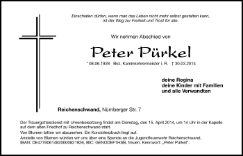 Traueranzeige von Peter Pürkel von Hersbrucker Zeitung