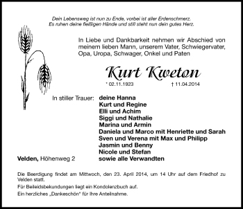 Traueranzeige von Kurt Kweton von Hersbrucker Zeitung